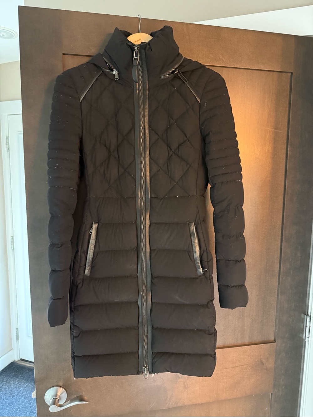 Mackage Black Quilted Long Puffer Coat with Hood